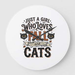Reloj Redondo Grande Amante de gatos otoñales diseño de camisa vintage