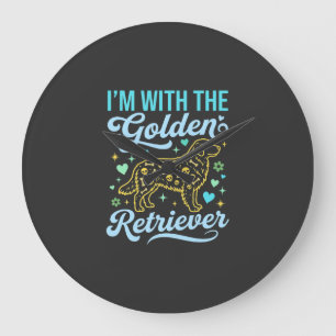 Reloj Redondo Grande Amante de Golden Retriever Patrón de Calavera de H