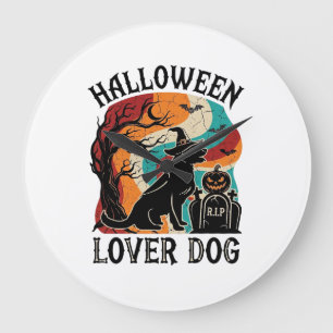 Reloj Redondo Grande Amante de Halloween Perro Sombrero de Bruja Calaba