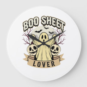 Reloj Redondo Grande Amante de la hoja de Boo de Halloween Fantasma Lun