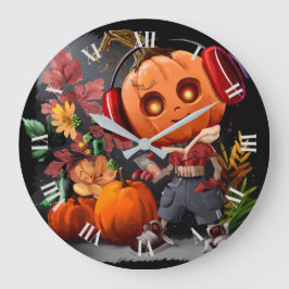 Reloj Redondo Grande Amante de la música de calabaza Halloween
