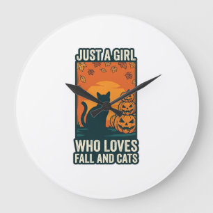 Reloj Redondo Grande Amante De Los Gatos Solo Una Chica Que Ama El Otoñ