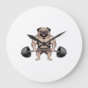 Reloj Redondo Grande Amante de Perro Pug Musculoso Levantamiento de Pes