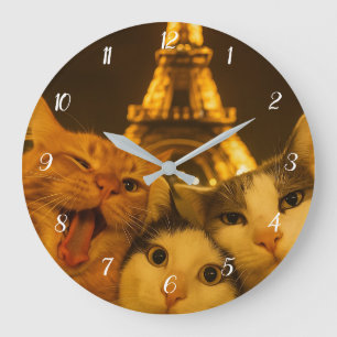 Reloj Redondo Grande Amante del equipo de autofoto de gato nocturno de