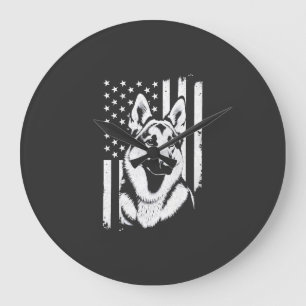 Reloj Redondo Grande Amante del perro pastor alemán bandera americana d