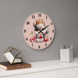 Reloj Redondo Grande Amantes de ardilla linda cereza