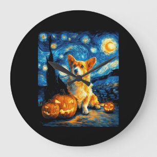 Reloj Redondo Grande Amantes de Corgi Pintura de van gogh noche estrell