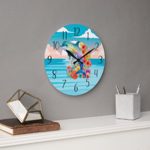 Reloj Redondo Grande amantes de delfines de playa lindos