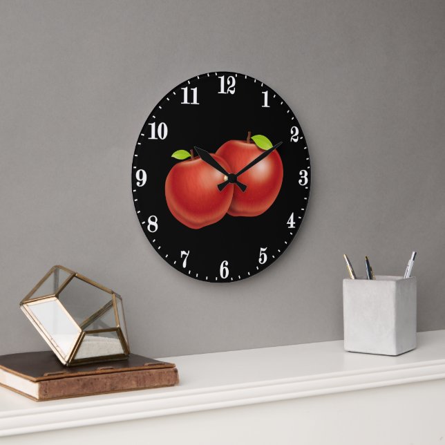Reloj Redondo Grande Amantes de la cocina de manzana roja (Oficina)