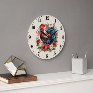 Reloj Redondo Grande Amantes de los gallos de los países