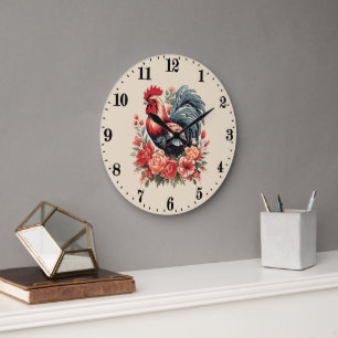 Reloj Redondo Grande Amantes de los gallos de los países