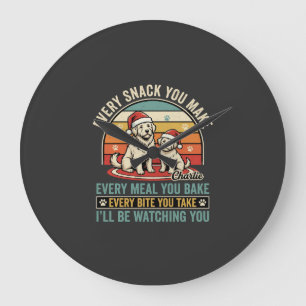 Reloj Redondo Grande Amantes de los perros de Navidad Snack Watching