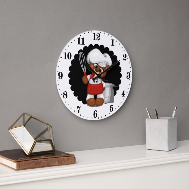 Reloj Redondo Grande Amantes de osos chefs lindos (Oficina)
