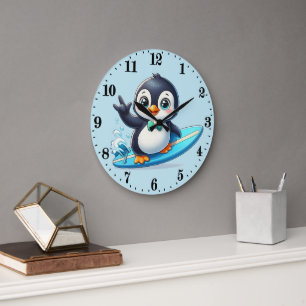 Reloj Redondo Grande Amantes de pingüinos de casa de playa linda