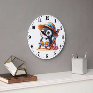 Reloj Redondo Grande Amantes de pingüinos de casa de playa linda