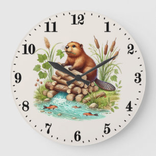Reloj Redondo Grande Amantes del castor adorable animal del bosque 