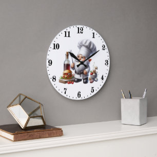 Reloj Redondo Grande Amantes del gnomo chef lindo