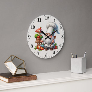 Reloj Redondo Grande Amantes del gnomo chef lindo