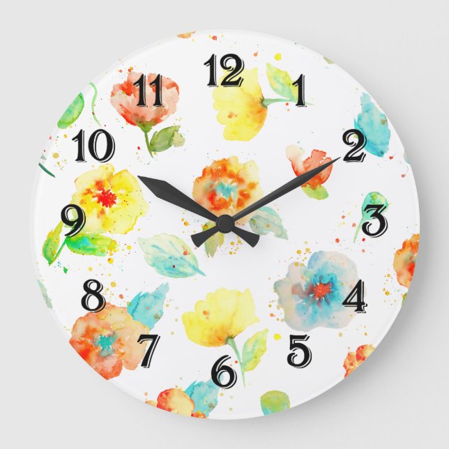 Reloj Redondo Grande Amapolas de la acuarela (Anverso)
