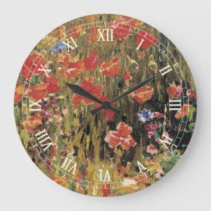 Reloj Redondo Grande Amapolas por Robert Vonnoh, Impresionismo Vintage
