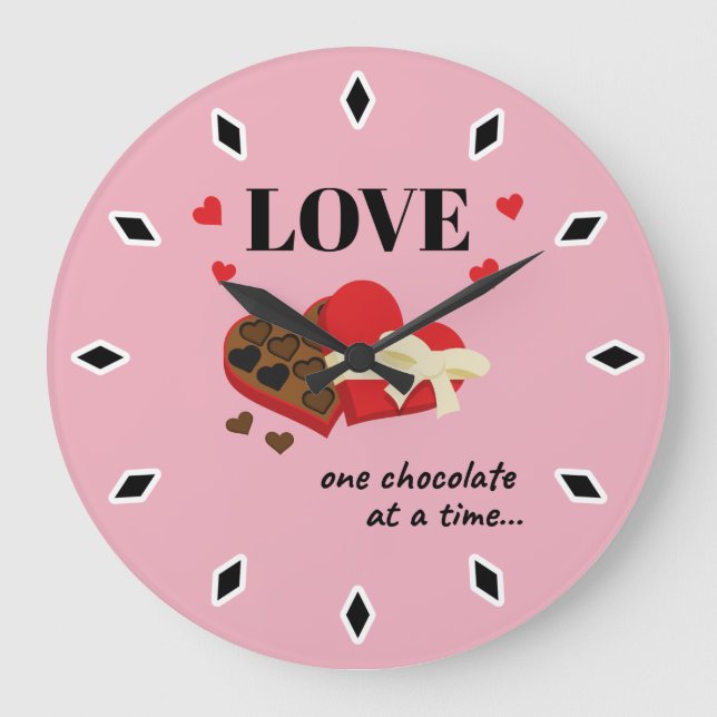 Reloj Redondo Grande Amar un chocolate en una divertida cita (Anverso)