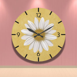 Reloj Redondo Grande Amarillo alegre y moderno de la margarita