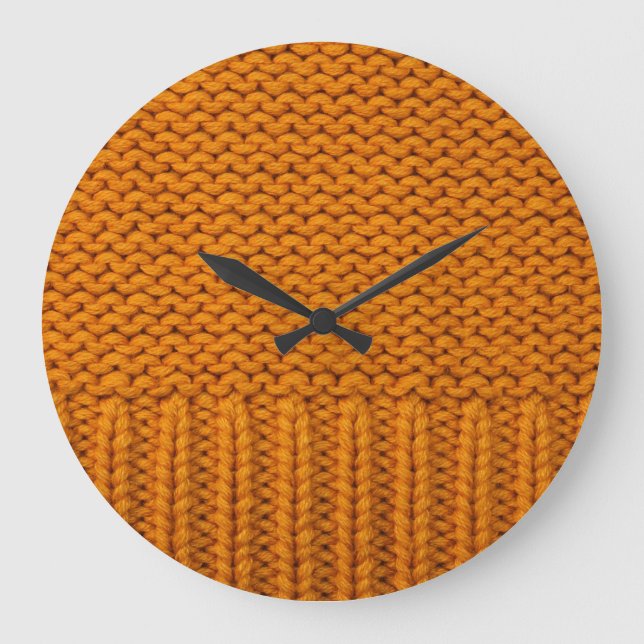 Reloj Redondo Grande Amarillo brillante: textura de punto hecha a mano. (Anverso)