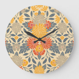Reloj Redondo Grande Amarillo cálido, Naranja y floral azul
