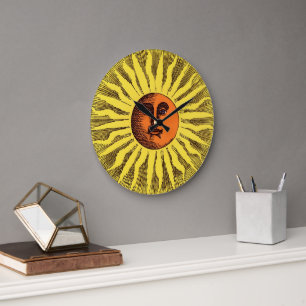 Reloj Redondo Grande Amarillo Celestial Vintage Sonriente Feliz Sol Hip