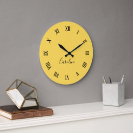 Reloj Redondo Grande amarillo mostaza moderna minimalista