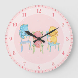 Reloj Redondo Grande Amarillo, rosado, y azul refiere sillas