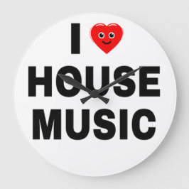 RELOJ REDONDO GRANDE AME LA MÚSICA HOUSE FUENTES NEGRAS FONDO BLANCO