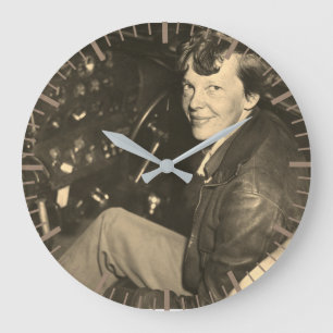 Reloj Redondo Grande Amelia Earhart Airplane Cockpit Photo 1937 