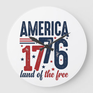 Reloj Redondo Grande América 1776 Tierra de la Libertad Camiseta Patrió