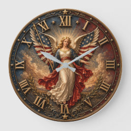 Reloj Redondo Grande American Flag Guardian Patriotic Angel