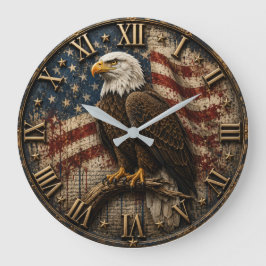 Reloj Redondo Grande American Flag Patriotic Bald Eagle