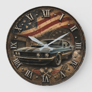 Reloj Redondo Grande American Muscle Car Garage Vintage USA