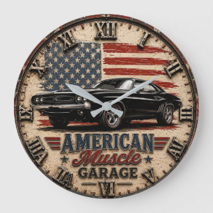 Reloj Redondo Grande American Muscle Garage Classic Muscle Car