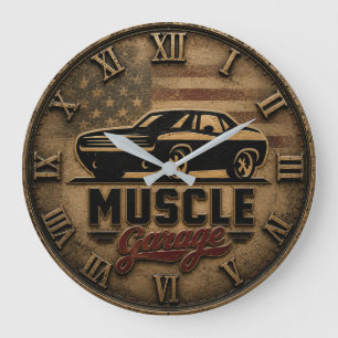 Reloj Redondo Grande American Muscle Garage Vintage Muscle Car Decor