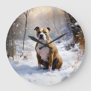Reloj Redondo Grande American Staffordshire Deja que nieve Navidad