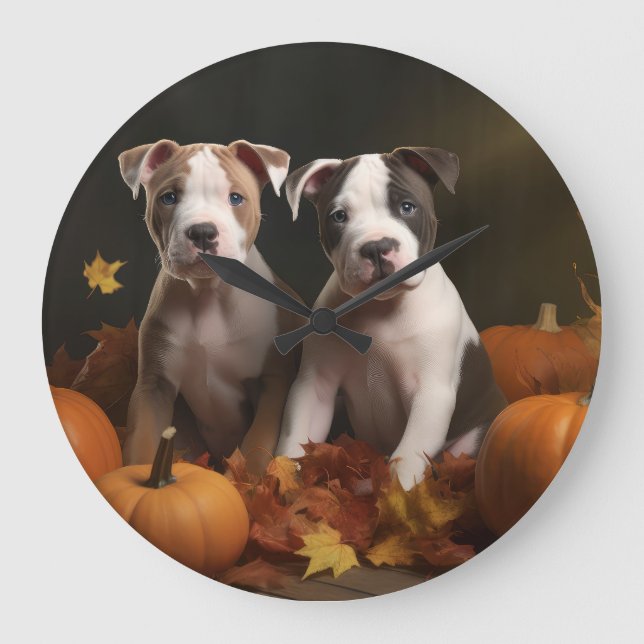 Reloj Redondo Grande American Staffordshire Puppy Autumn Delight (Anverso)