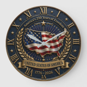 Reloj Redondo Grande America's 250 Years of Freedom United States Map 