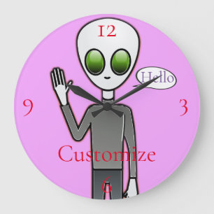 Reloj Redondo Grande Amigable Waving Alien Thunder_Cove