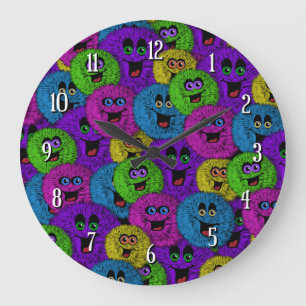 Reloj Redondo Grande Amigables Fuzzles Cables Criaturas redondeadas rel