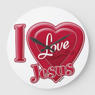 Reloj Redondo Grande Amo a Jesús Corazón Rojo