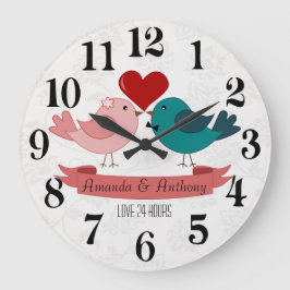 Reloj Redondo Grande Amo a los pájaros, amor las 24 horas.