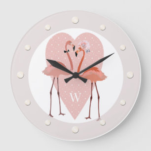 Reloj Redondo Grande Amo del corazón elegante del Flamingo rosa