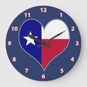 Reloj Redondo Grande Amo el corazón de la bandera de Texas