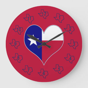 Reloj Redondo Grande Amo el corazón de la bandera de Texas