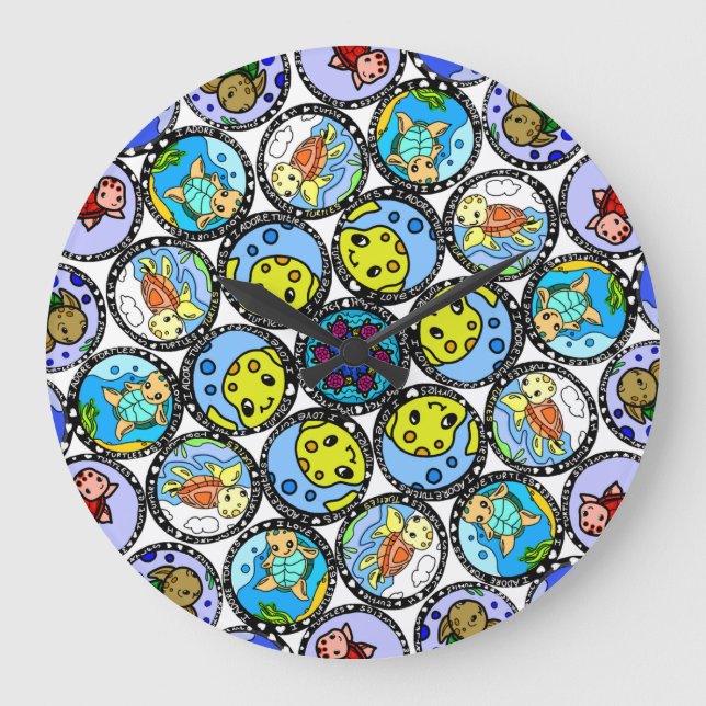 Reloj Redondo Grande Amo la funda de teléfono de tortugas (Anverso)